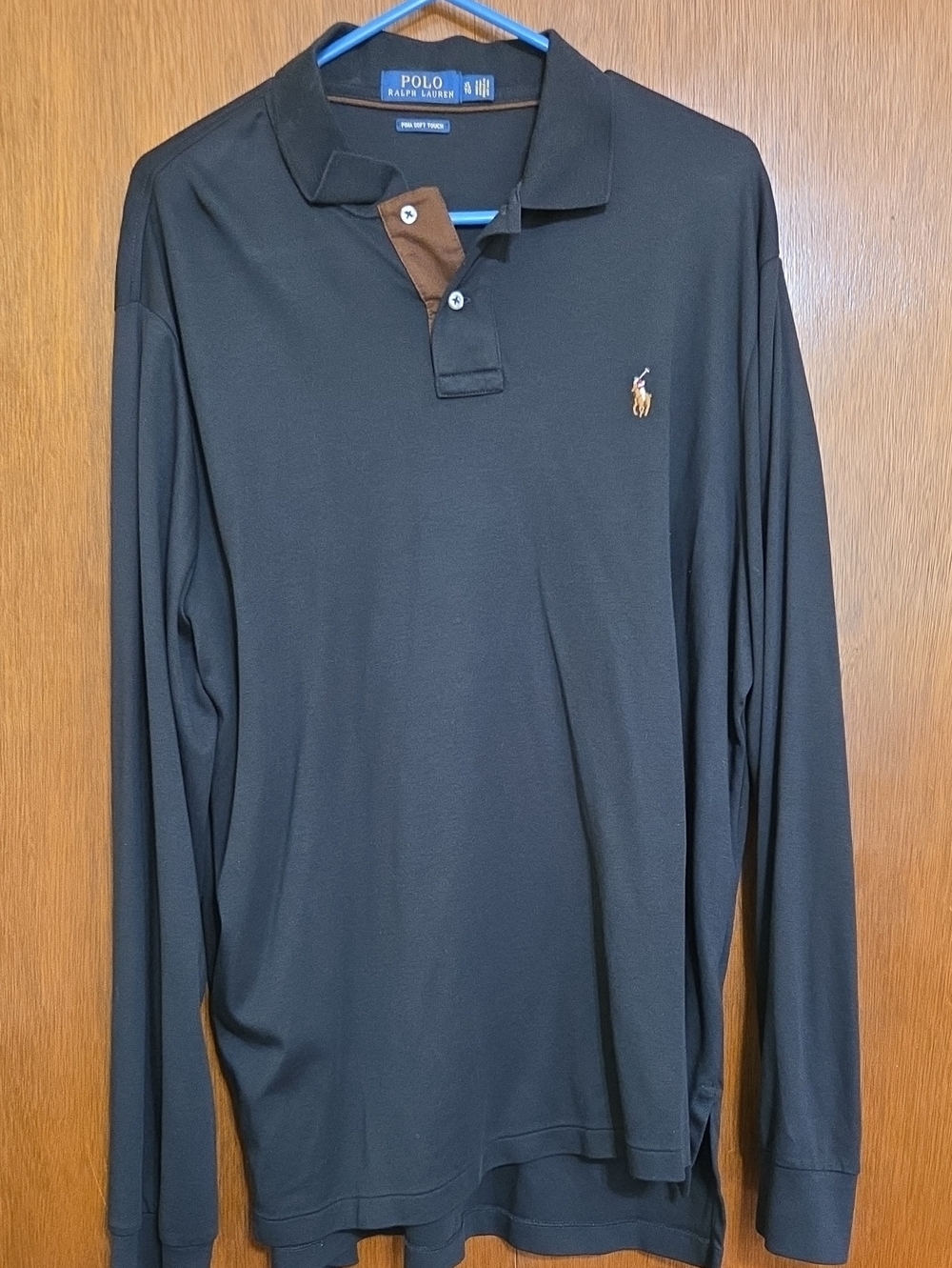 Polo by Ralph Lauren Black Long Sleeve Polo with Brown Trim